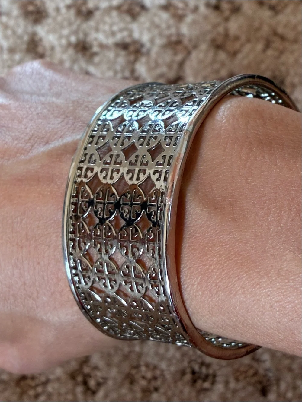 Tory Burch Silver Filigree Logo Cuff Bracelet